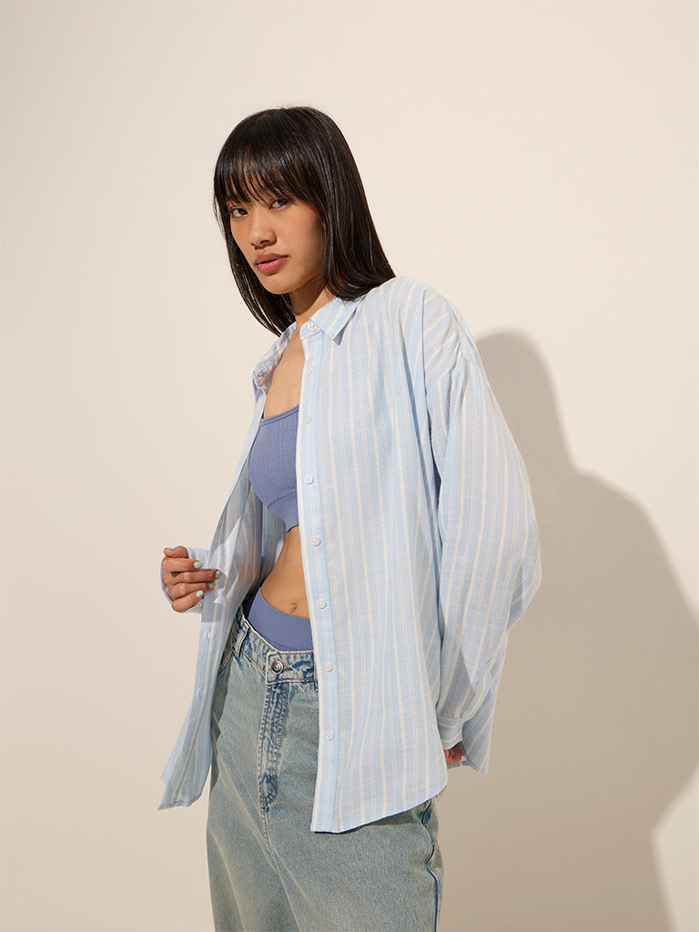 Nuon Light Blue Striped Cotton Shirt