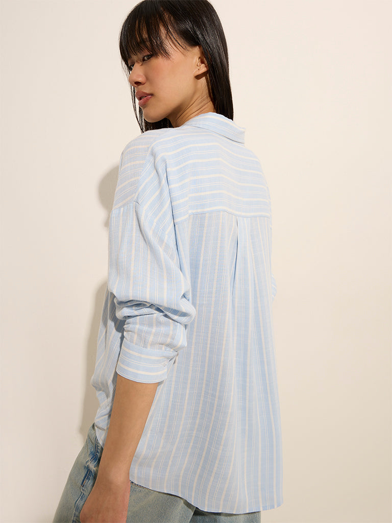 Nuon Light Blue Striped Cotton Shirt