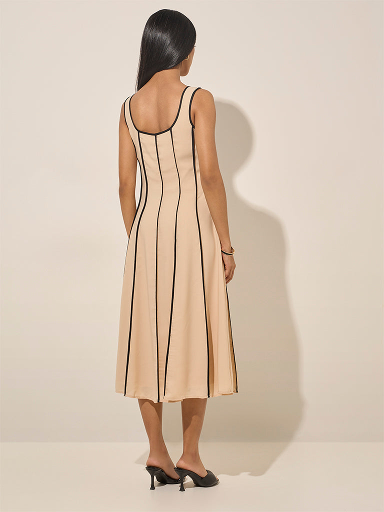 Wardrobe Beige Striped A-Line Dress