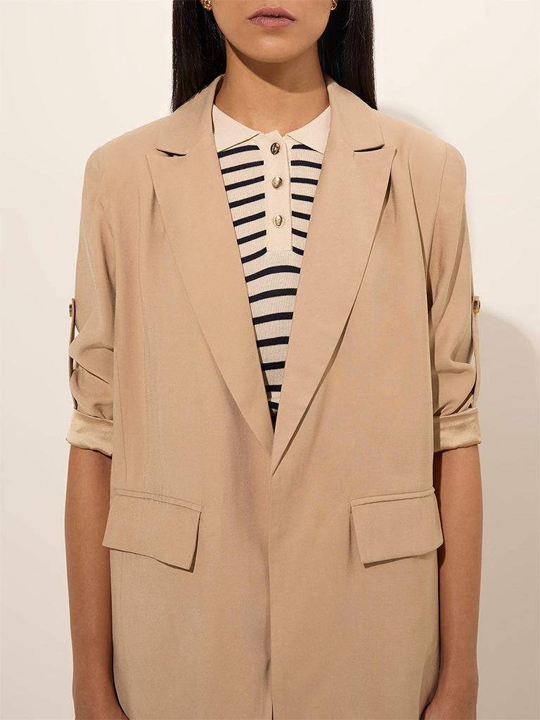 Wardrobe Beige Solid Blazer