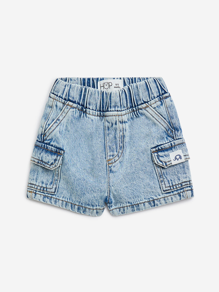 HOP Baby Light Blue Faded Mid-Rise Denim Shorts