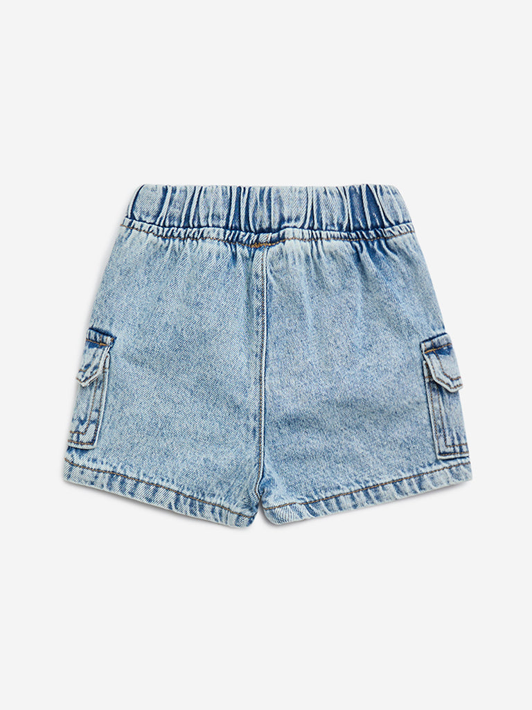 HOP Baby Light Blue Faded Mid-Rise Denim Shorts