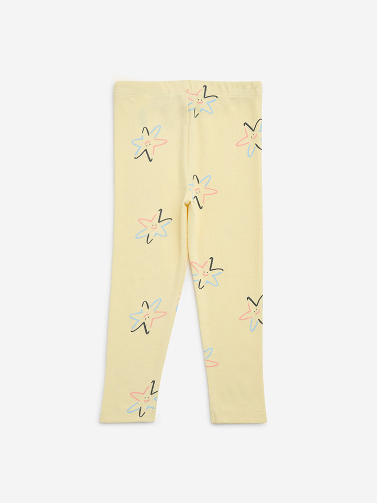 HOP Kids Yellow Printed Cotton-Blend Leggings