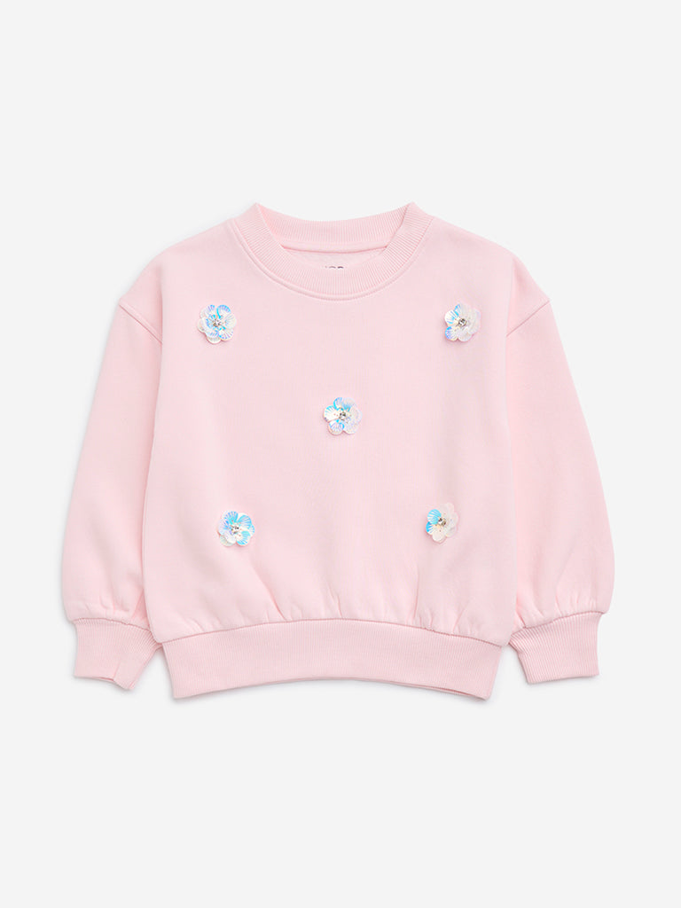 HOP Kids Light Pink Embellished Cotton-Blend Sweatshirt