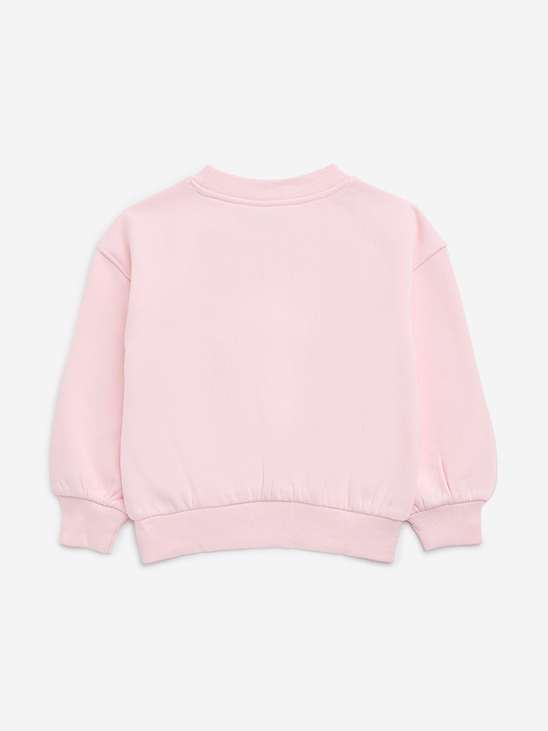 HOP Kids Light Pink Embellished Cotton-Blend Sweatshirt