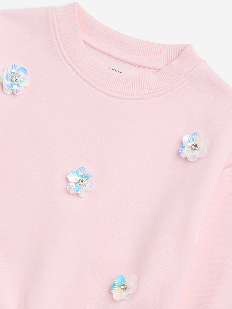 HOP Kids Light Pink Embellished Cotton-Blend Sweatshirt