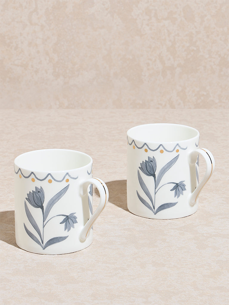 Westside Home Grey Floral Design Mugs (Set of 2)