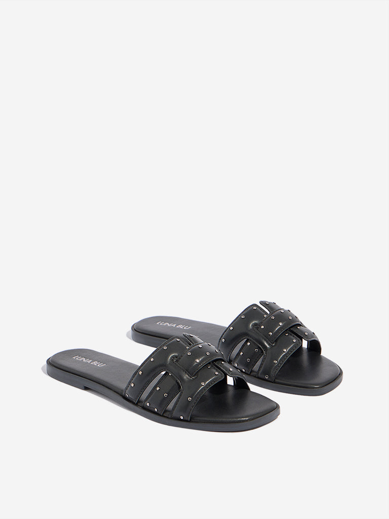 LUNA BLU Black Stud-Detailed Slides