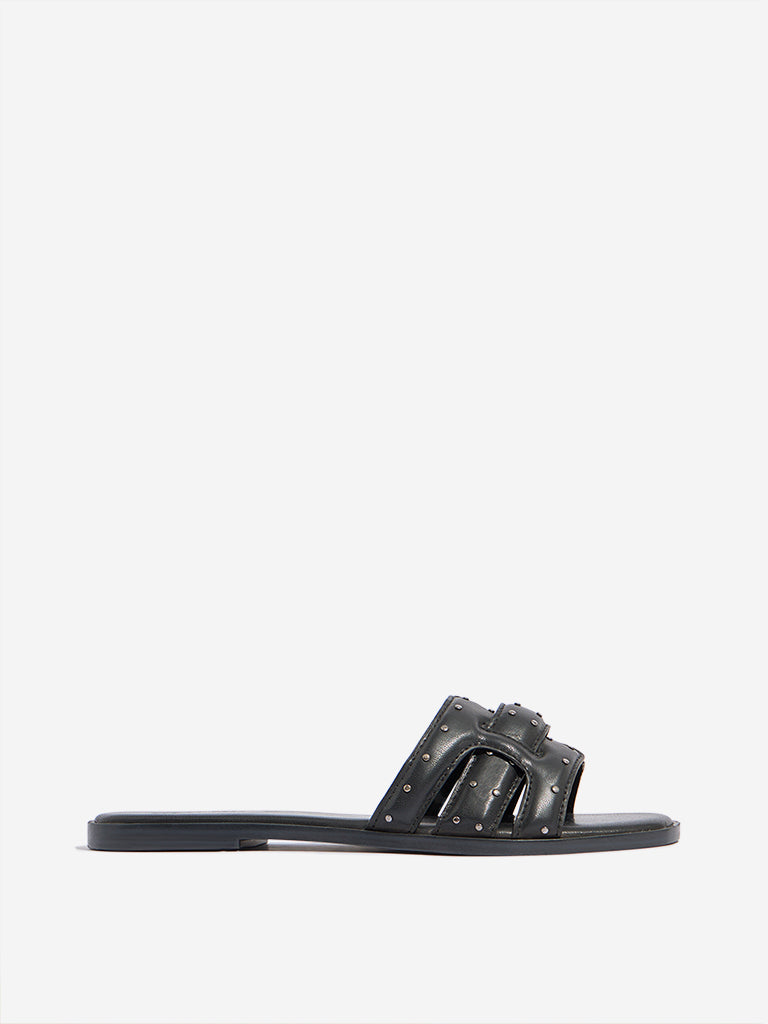 LUNA BLU Black Stud-Detailed Slides