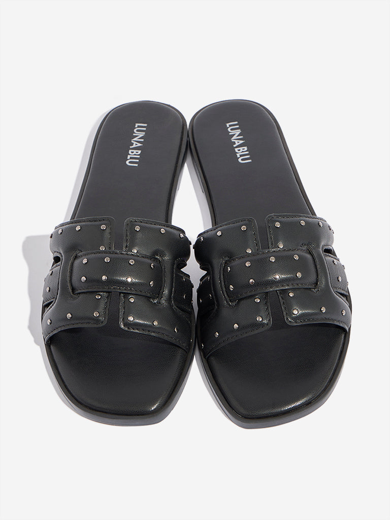 LUNA BLU Black Stud-Detailed Slides