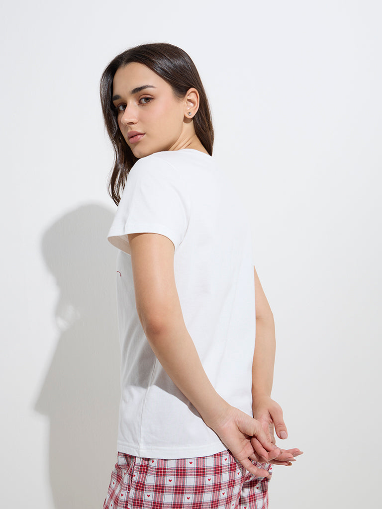 Wunderlove White Text Printed Cotton T-Shirt