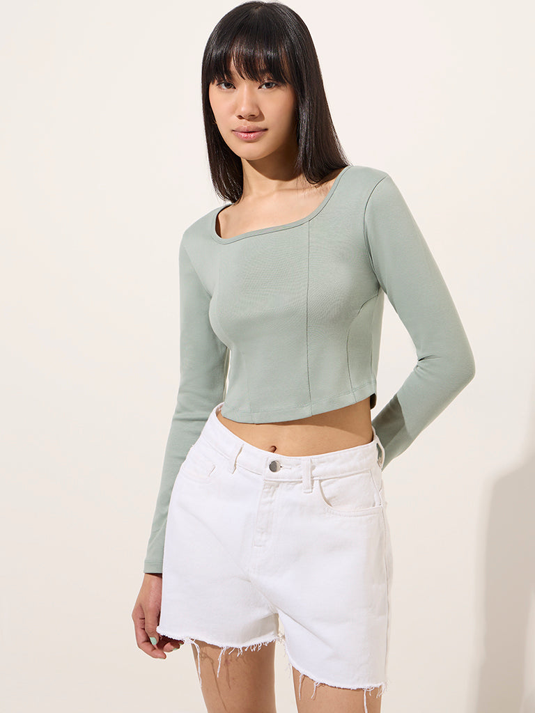 Nuon Sage Corset-Style Cotton Blend Top