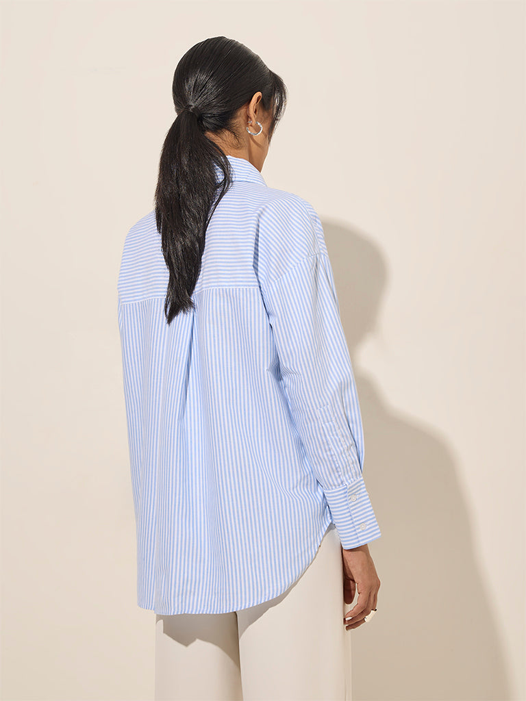 Wardrobe Blue Stripe Printed Cotton Shirt