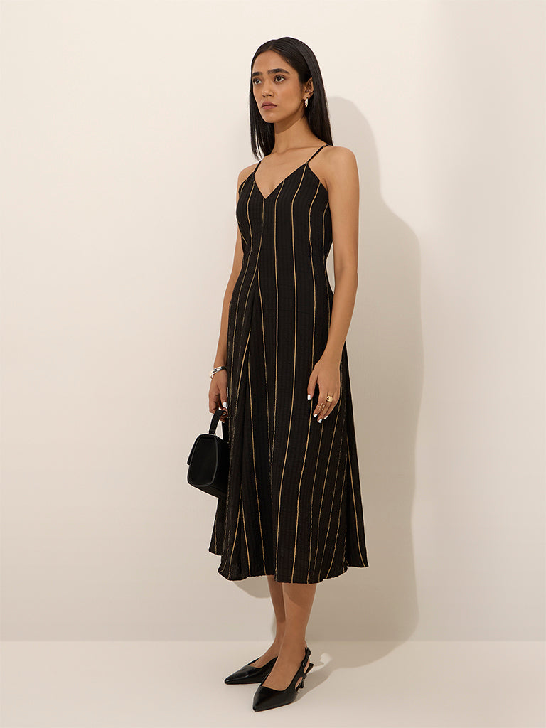 Wardrobe Black Striped A-Line Dress