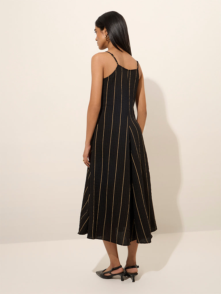 Wardrobe Black Striped A-Line Dress