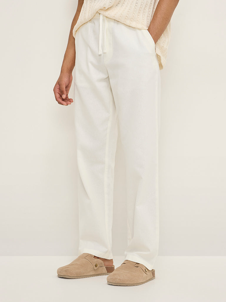 ETA Off-White Solid Relaxed-Fit Mid-Rise Cotton Chinos