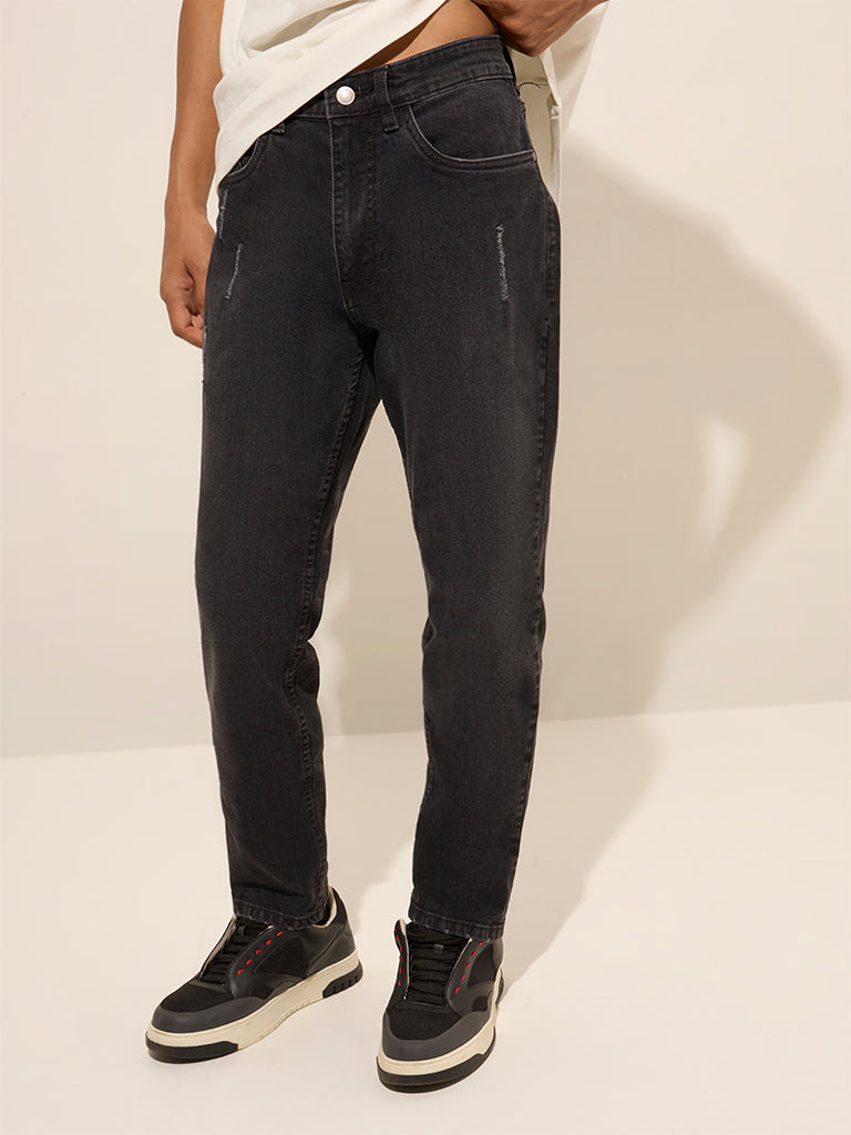 Nuon Charcoal Distressed Slim - Fit Mid - Rise Jeans