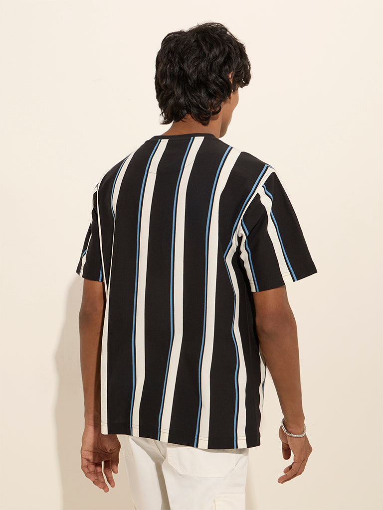 Nuon Black Striped Slim-Fit Cotton-Blend T-Shirt