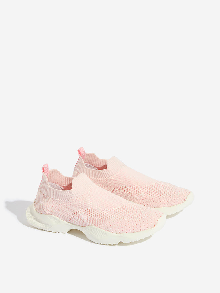 Yellow Pink Knit-Textured Slip-On Shoes