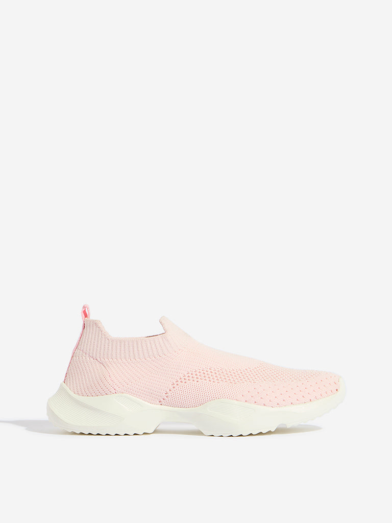 Yellow Pink Knit-Textured Slip-On Shoes