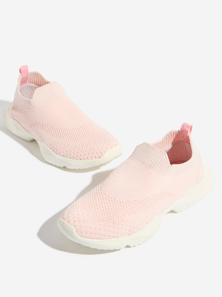 Yellow Pink Knit-Textured Slip-On Shoes