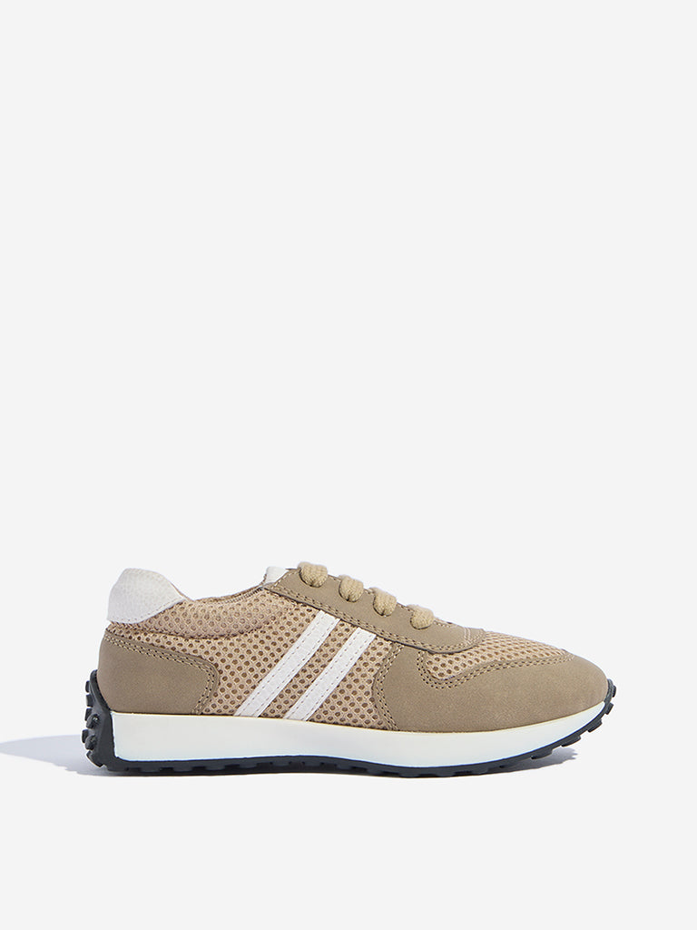 Yellow Taupe Mesh-Detailed Sneakers