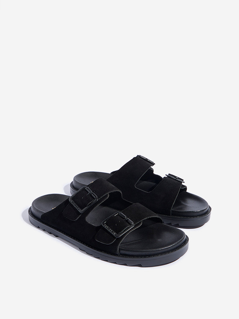 SOLEPLAY Black Dual-Strap Leather Sandals