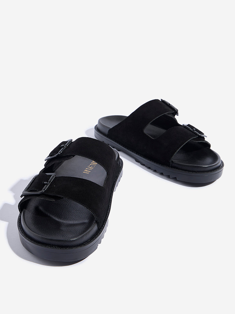 SOLEPLAY Black Dual-Strap Leather Sandals