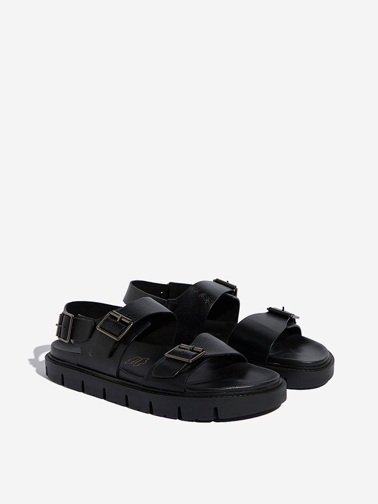 SOLEPLAY Black Dual-Strap Buckled Leather Sandals