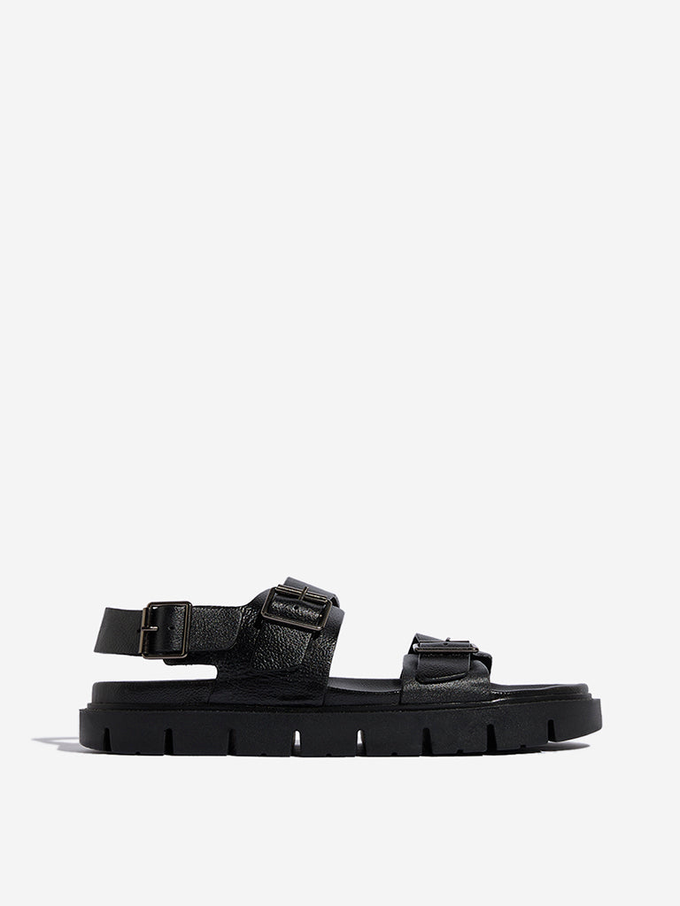 SOLEPLAY Black Dual-Strap Buckled Leather Sandals