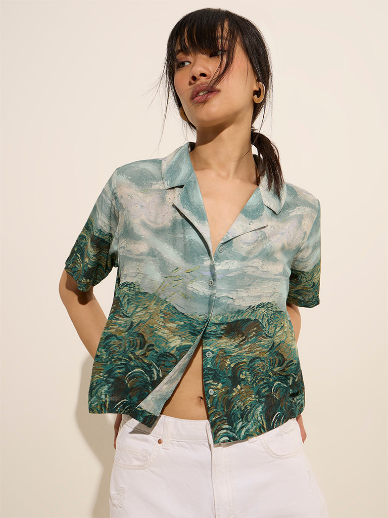 Nuon Teal Printed Shirt