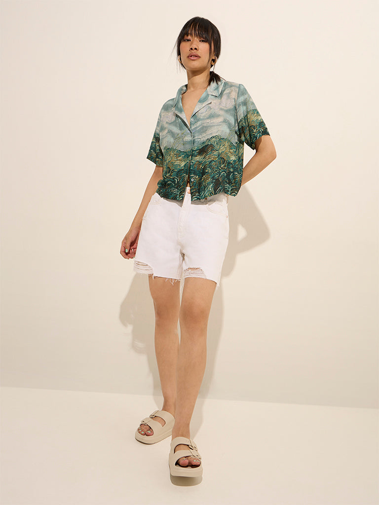 Nuon Teal Printed Shirt