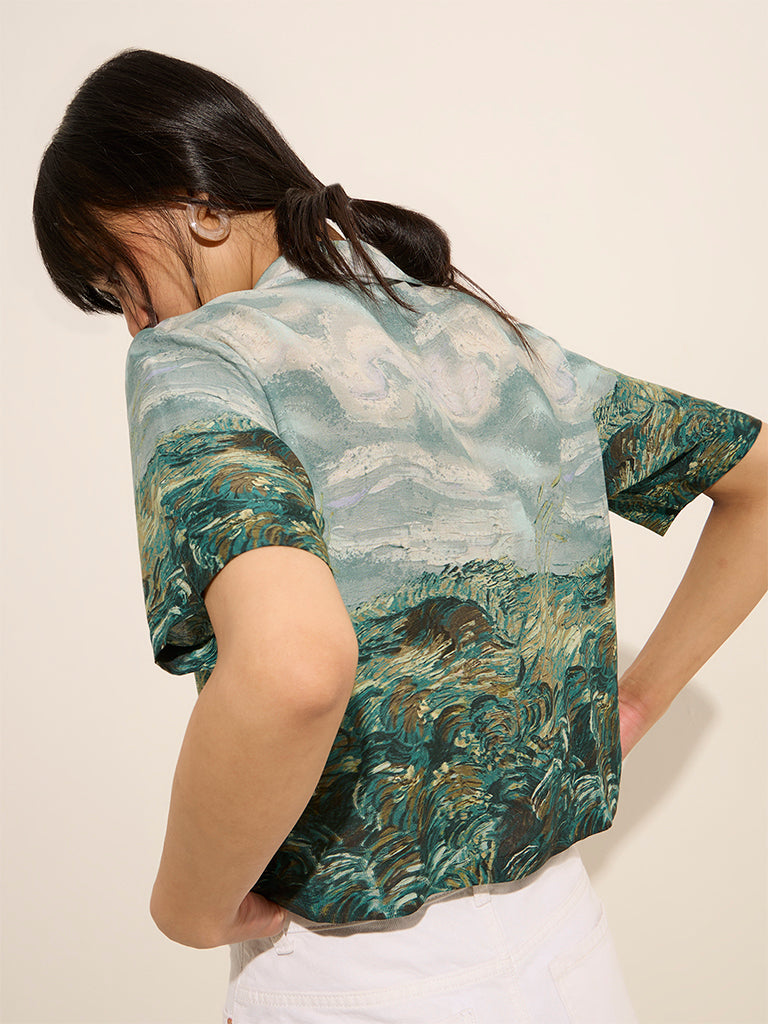 Nuon Teal Printed Shirt