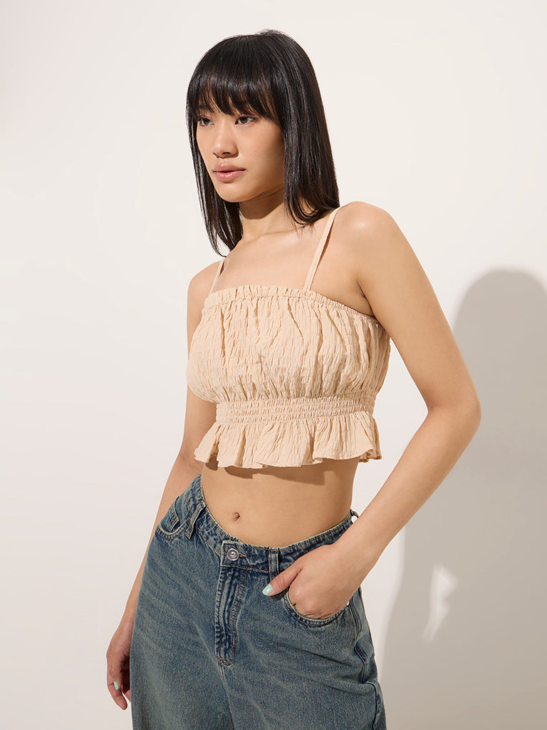 Nuon Beige Crinkle-Textured Shirt with Camisole