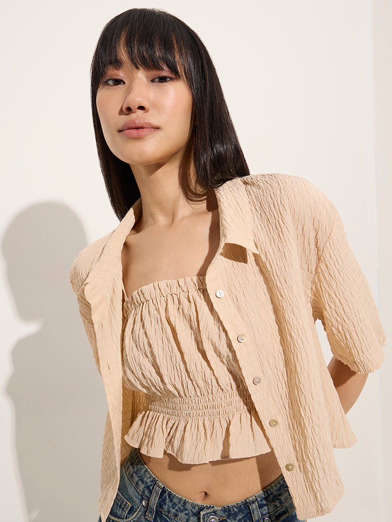 Nuon Beige Crinkle-Textured Shirt with Camisole