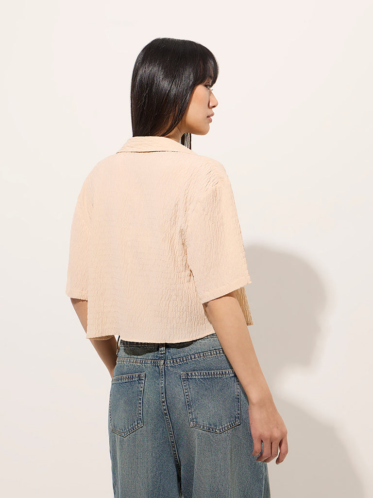 Nuon Beige Crinkle-Textured Shirt with Camisole