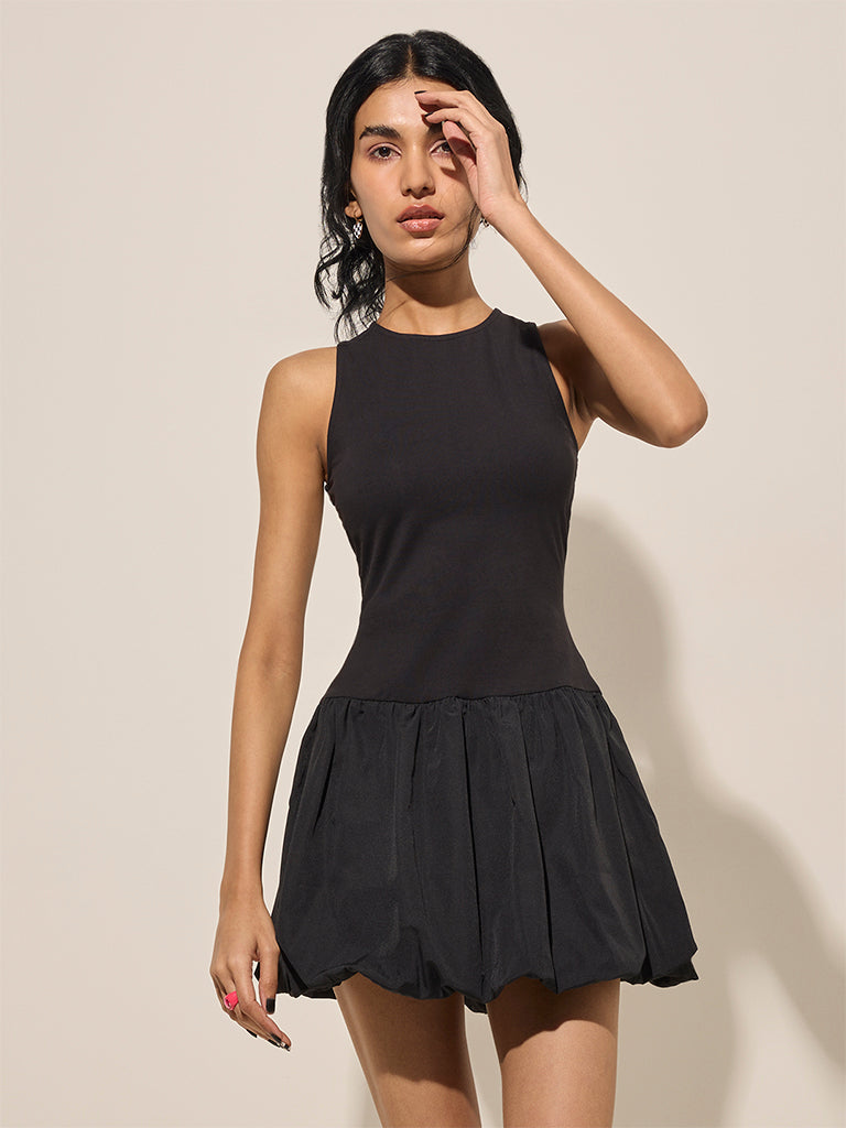 Nuon Black Cotton-Blend Balloon A-Line Dress