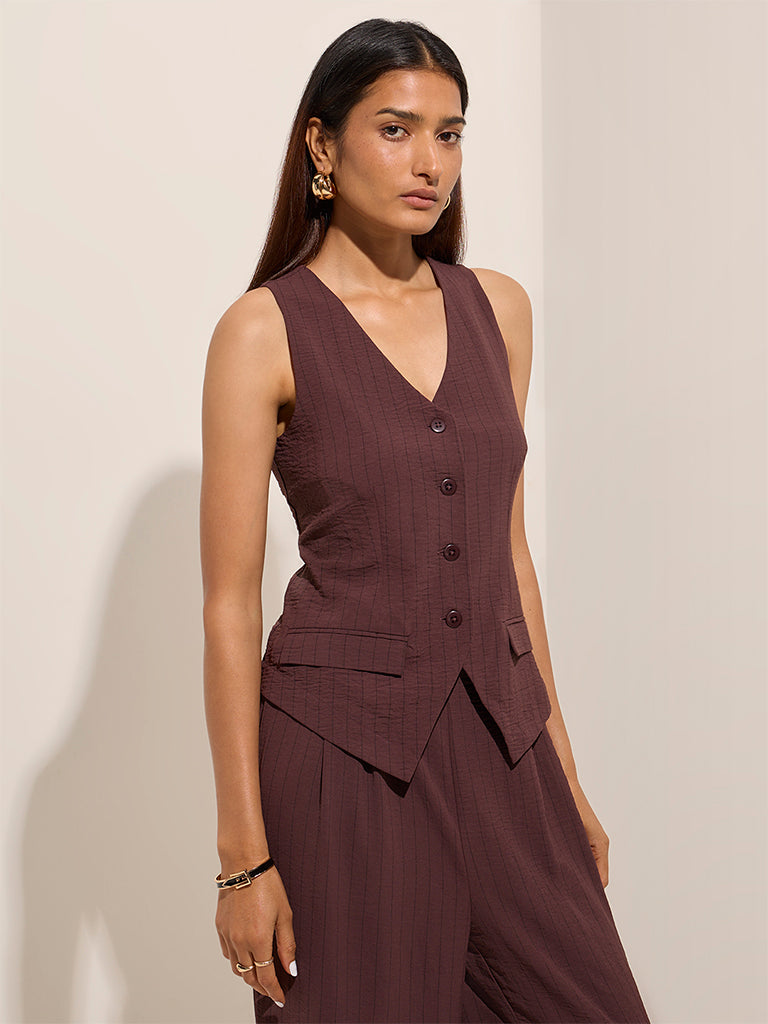 Wardrobe Brown Striped Waistcoat-Style Top