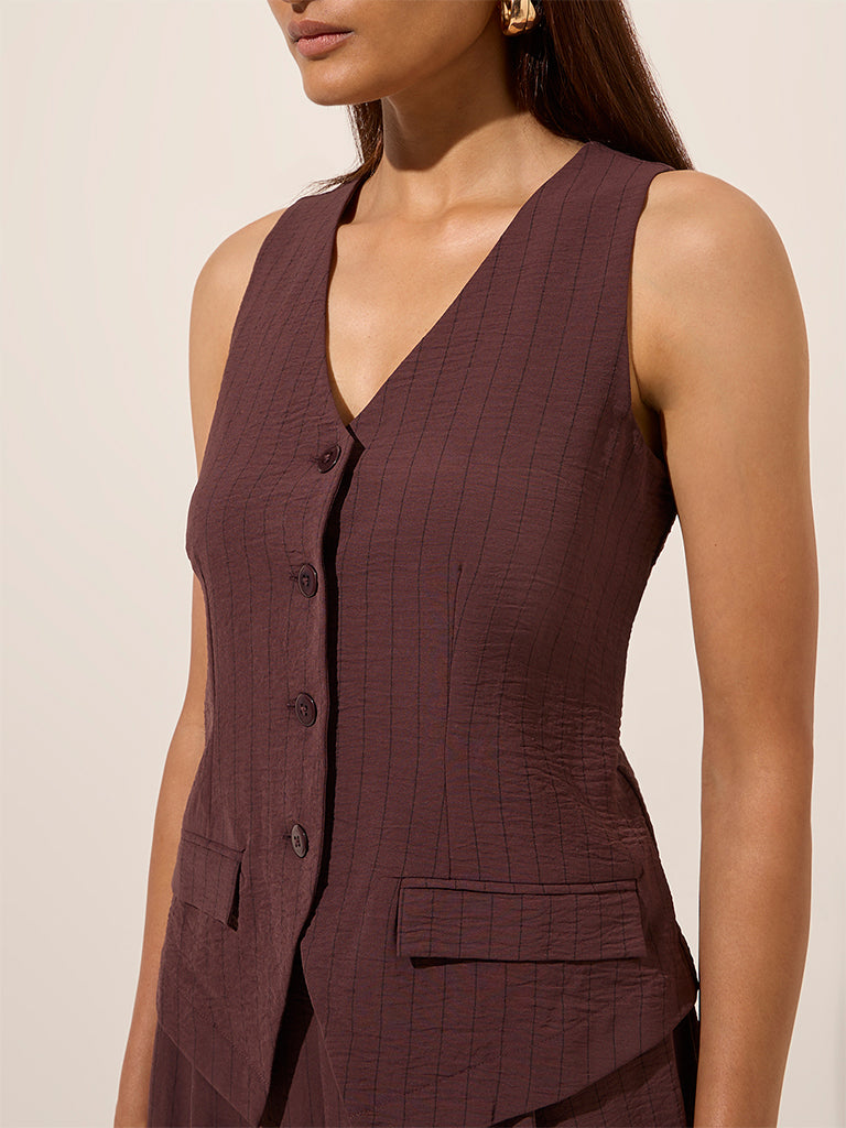 Wardrobe Brown Striped Waistcoat-Style Top