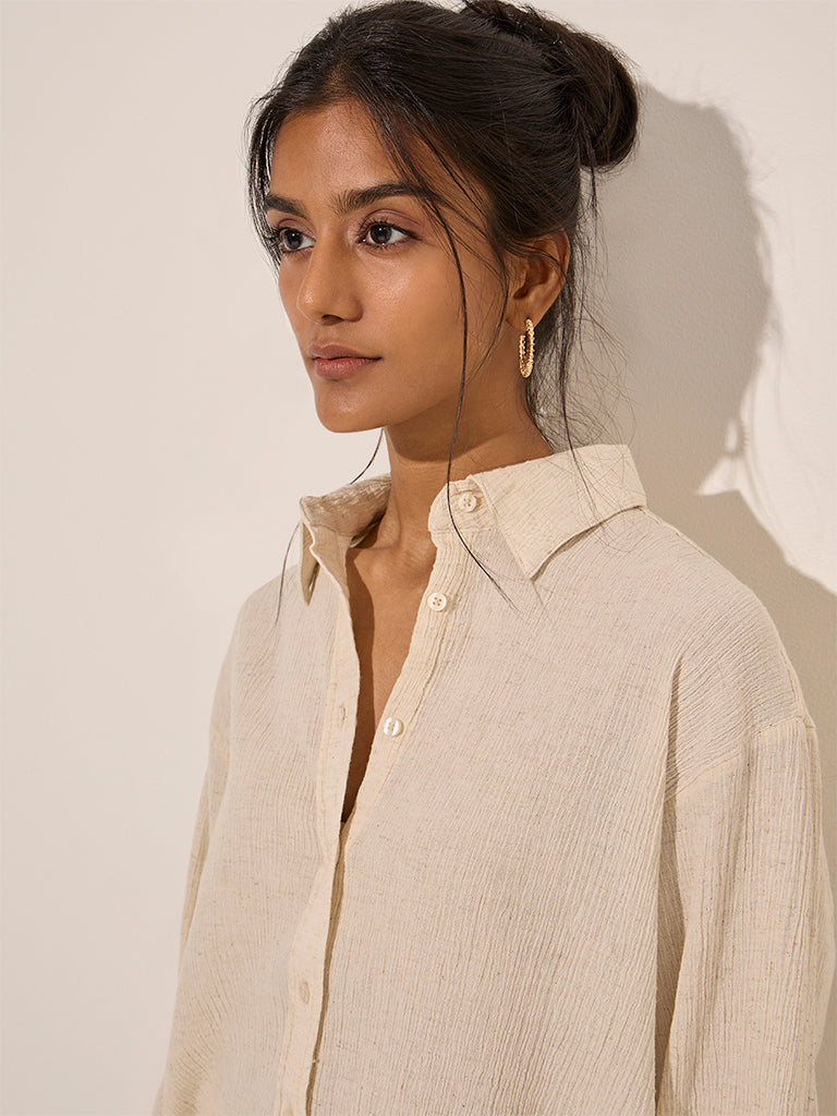 LOV Beige Crinkle Textured Cotton Shirt