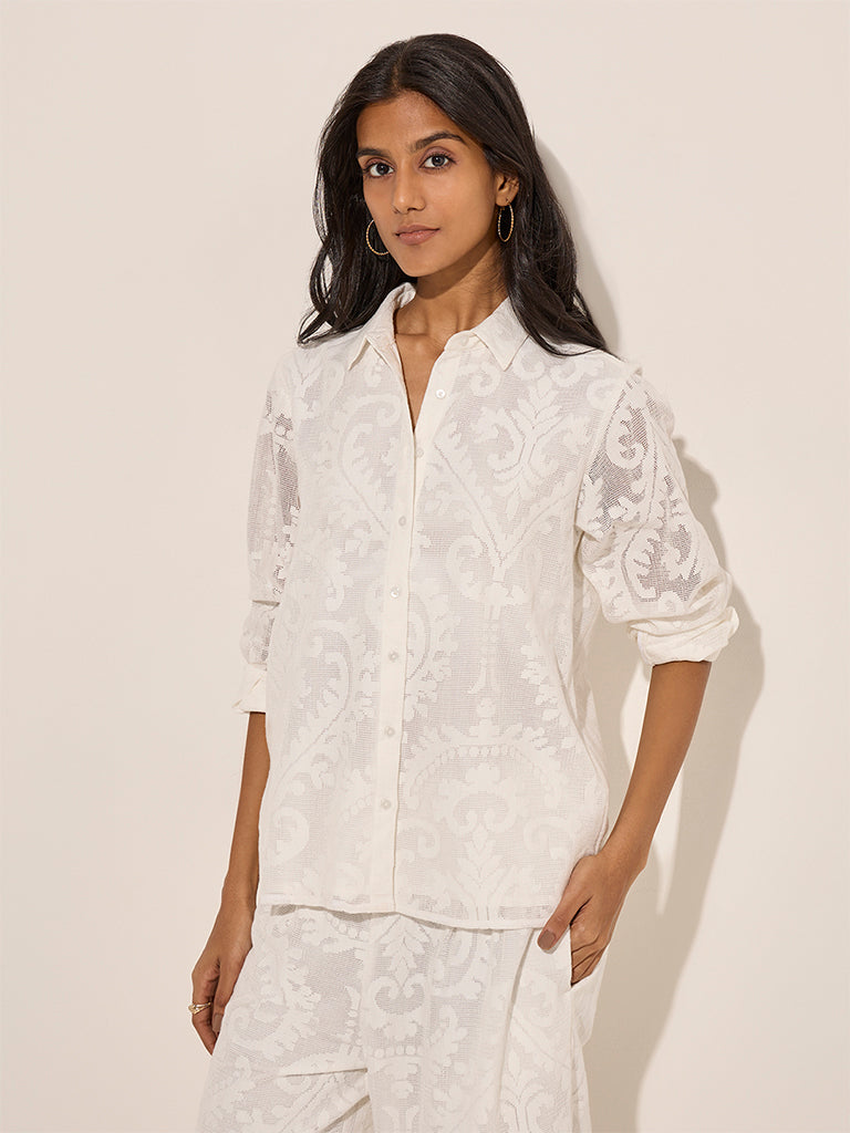 LOV White Lace-Detailed Cotton Shirt