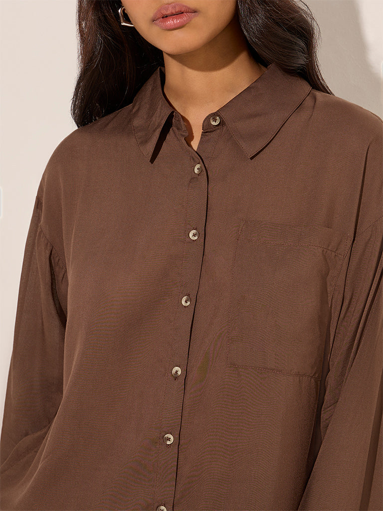 LOV Brown Solid Shirt