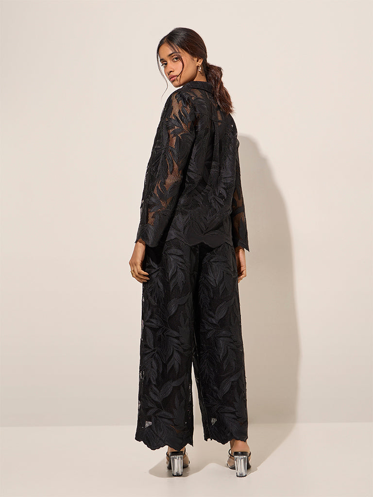 LOV Black Leaf Detailed Lace Shirt