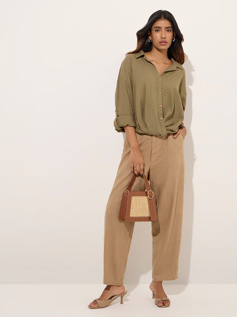 LOV Khaki Knot-Design Shirt