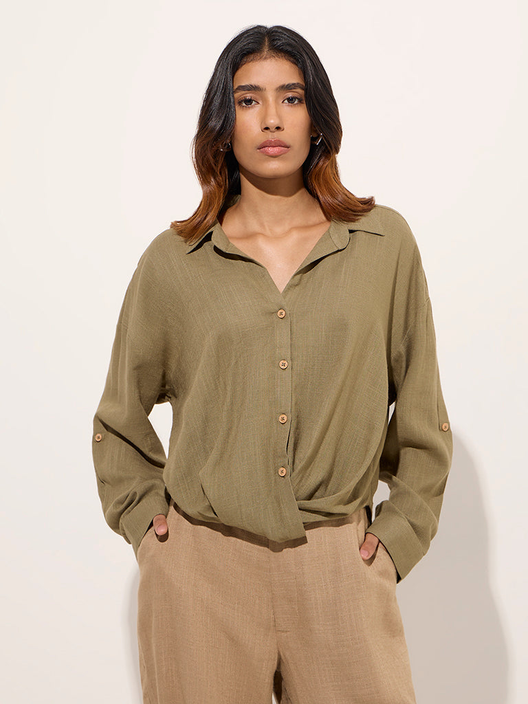 LOV Khaki Knot-Design Shirt