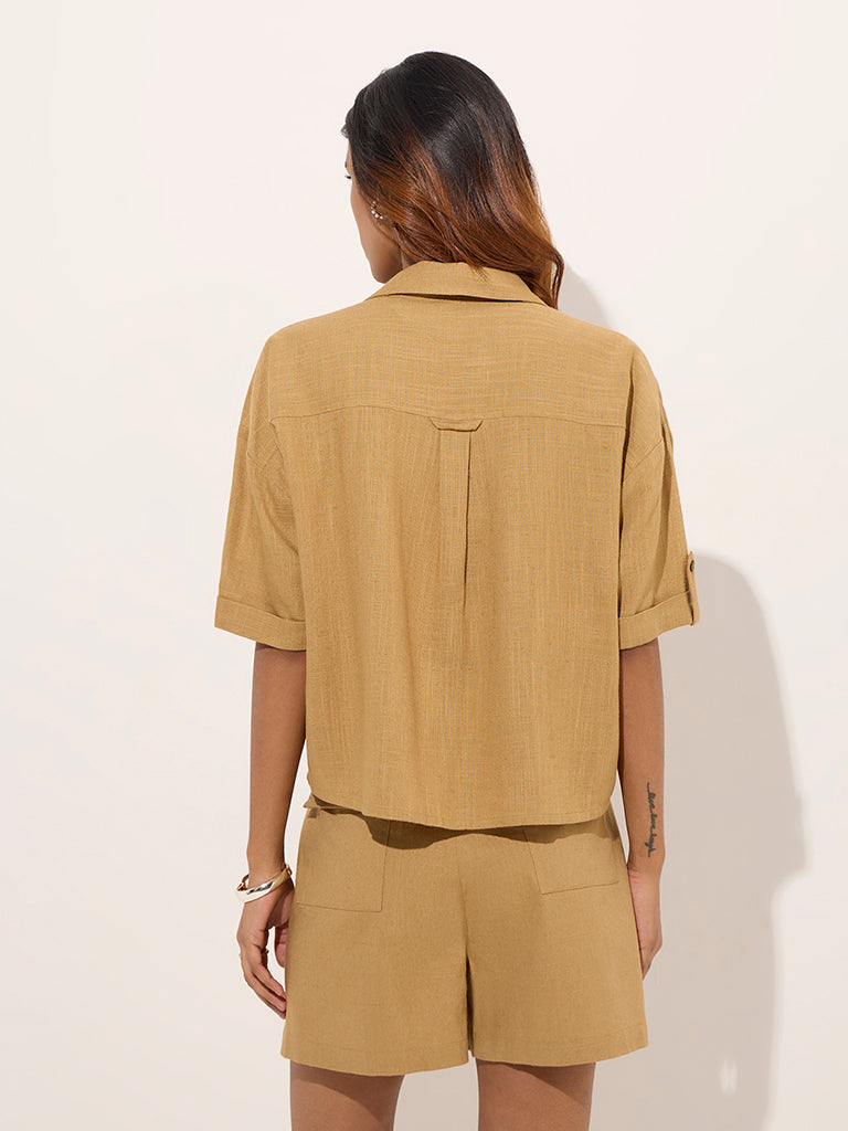 LOV Mustard Solid Linen-Blend Shirt