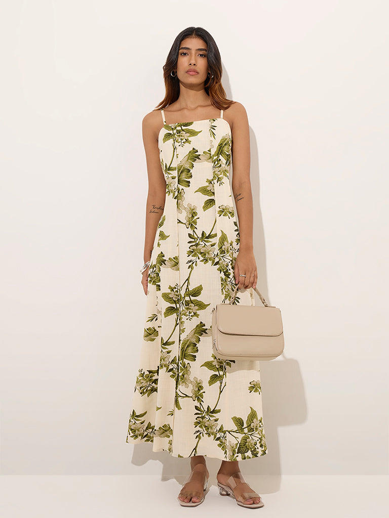 LOV Off-White Botanical Printed A-Line Dress