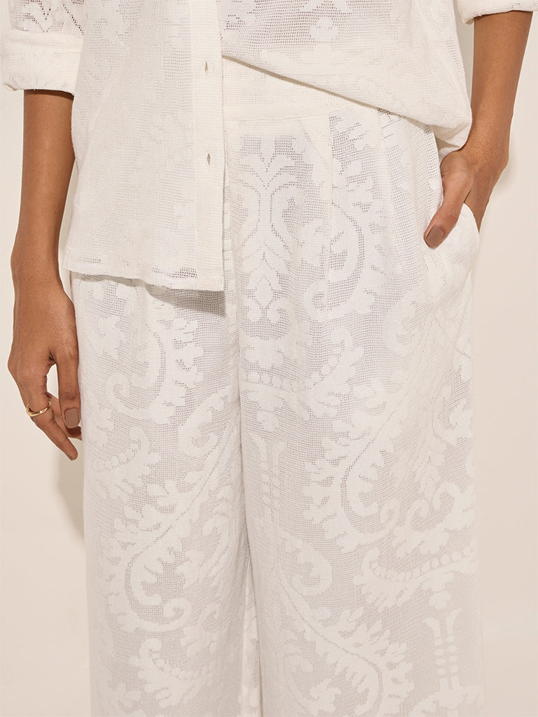 LOV White Lace-Detailed High-Rise Pants