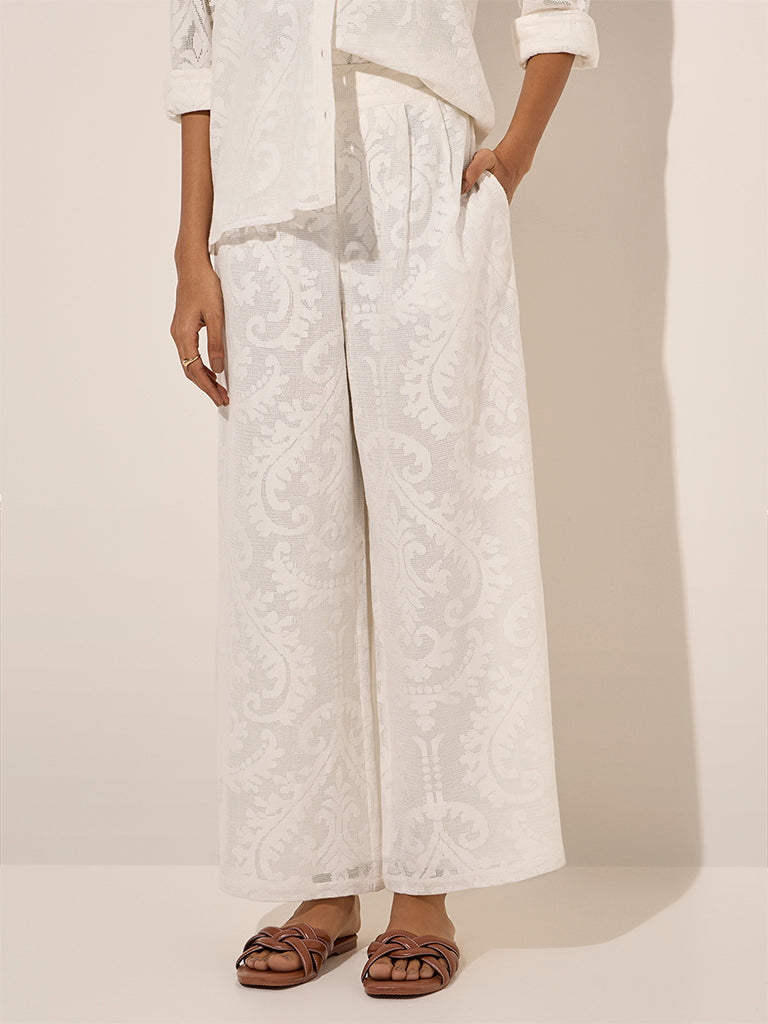 LOV White Lace-Detailed High-Rise Pants