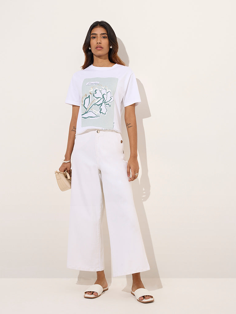 LOV White Printed Cotton T-Shirt